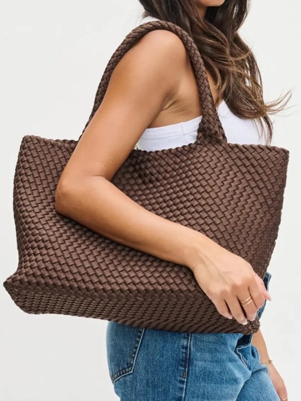 Sol and Selene Sky's The Limit Large Woven Neoprene Tote Chocolate Brown NWT